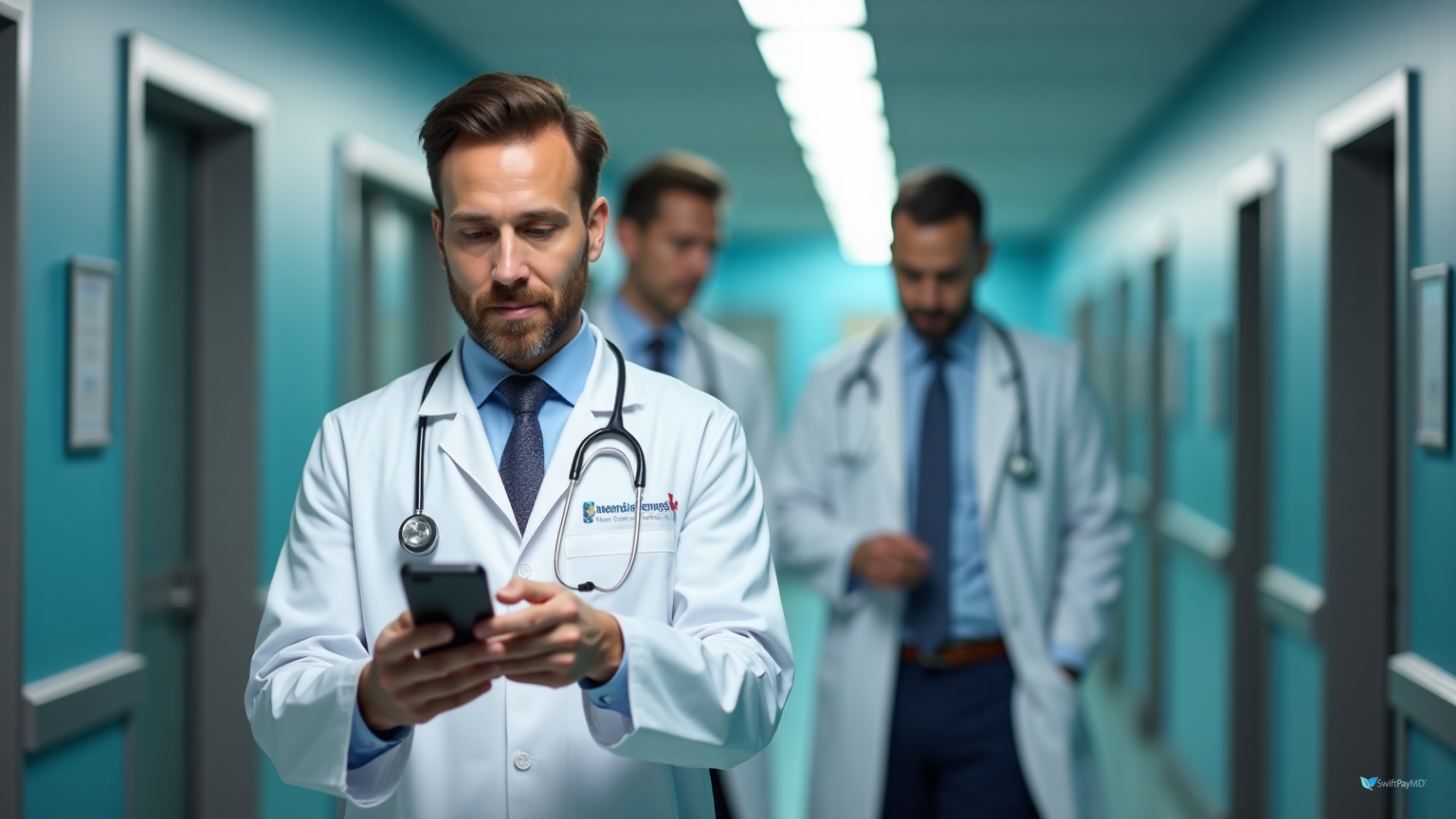 physician using mobile app for weekend cross coverage charge capture managing both new admissions and subsequent patient visits efficiently during hospital rounds
