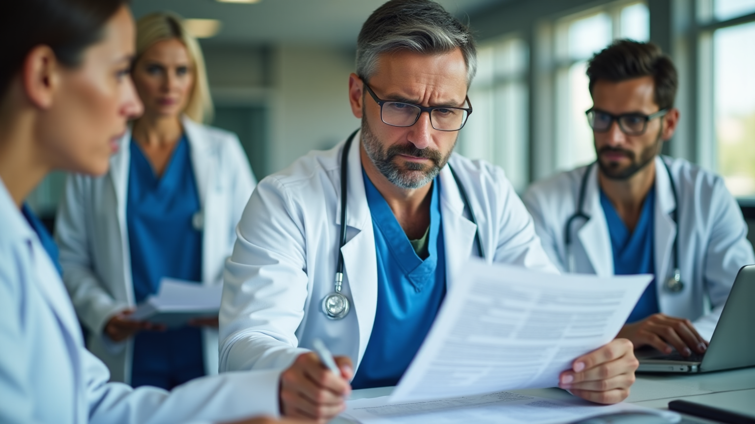 physician entering charges on mobile phone at hospital bedside